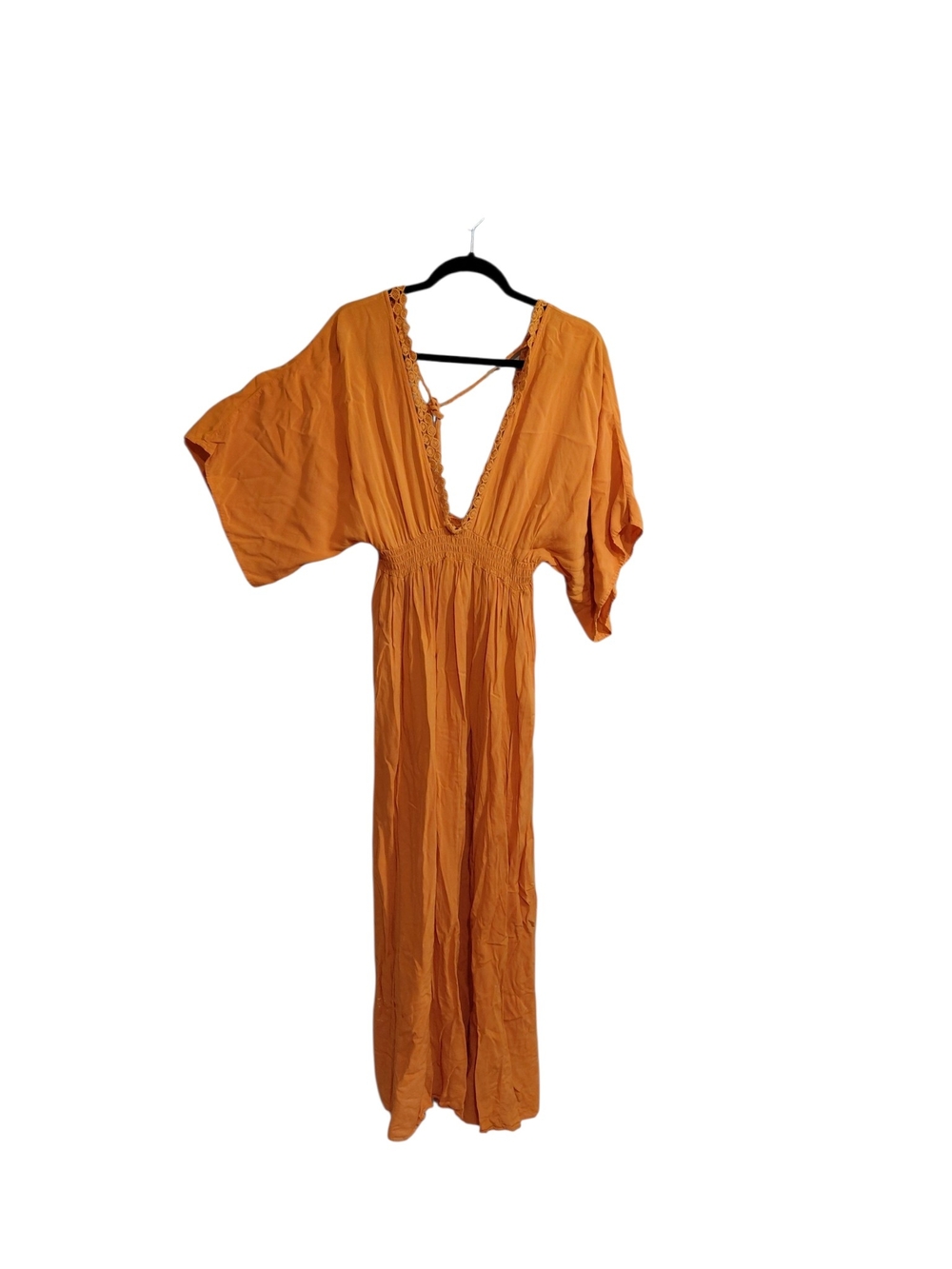 Forever 21 Orange V‑Neck Maxi Dress with Smocked Waist